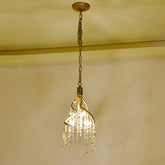 Vintage Metal Ceiling Light Chandelier with Crystal Accent - 4 Lights for Dining Room